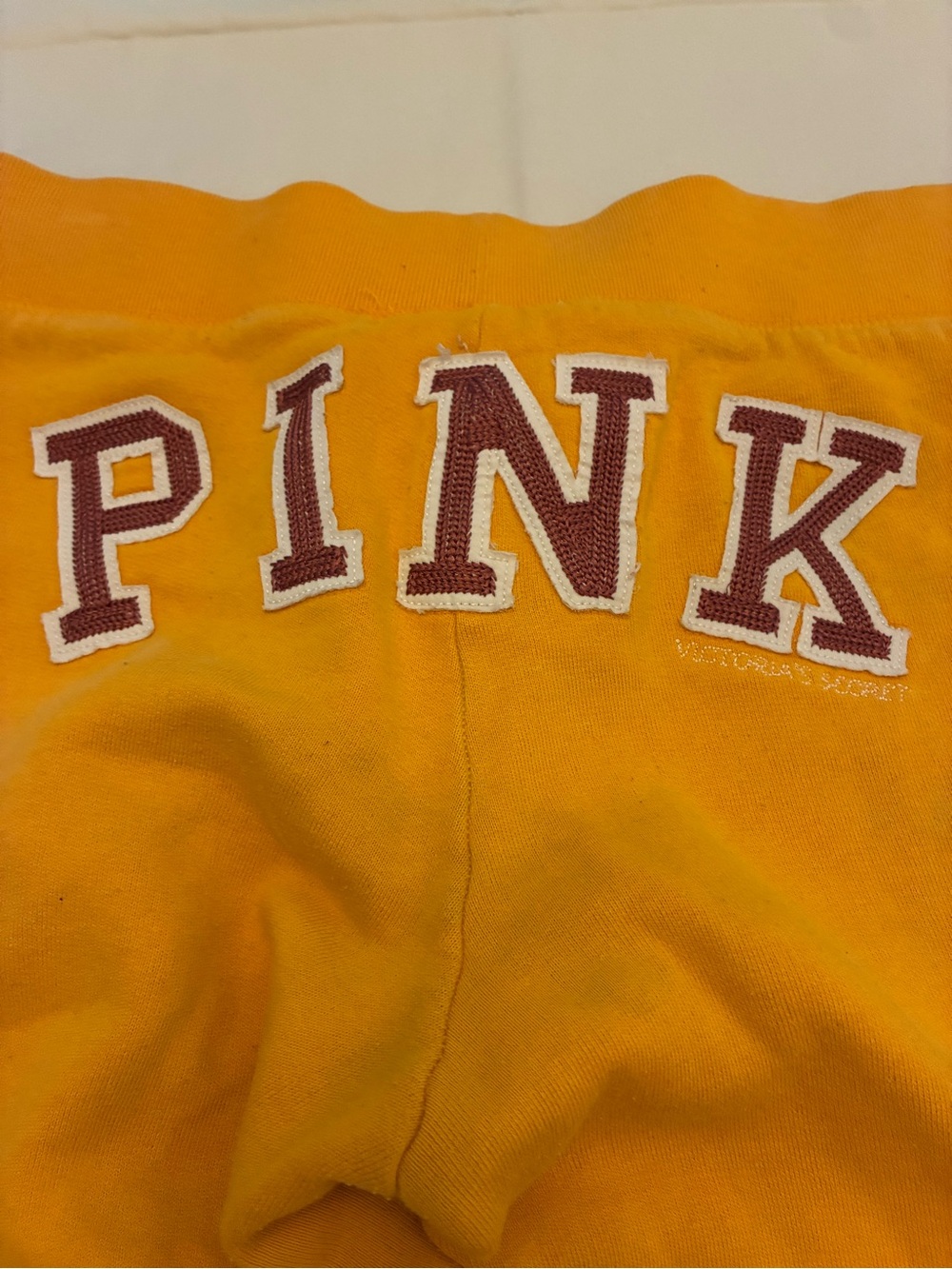 VTG PINK Victoria's Secret Yellow Sweatpants with Maroon Logo size S